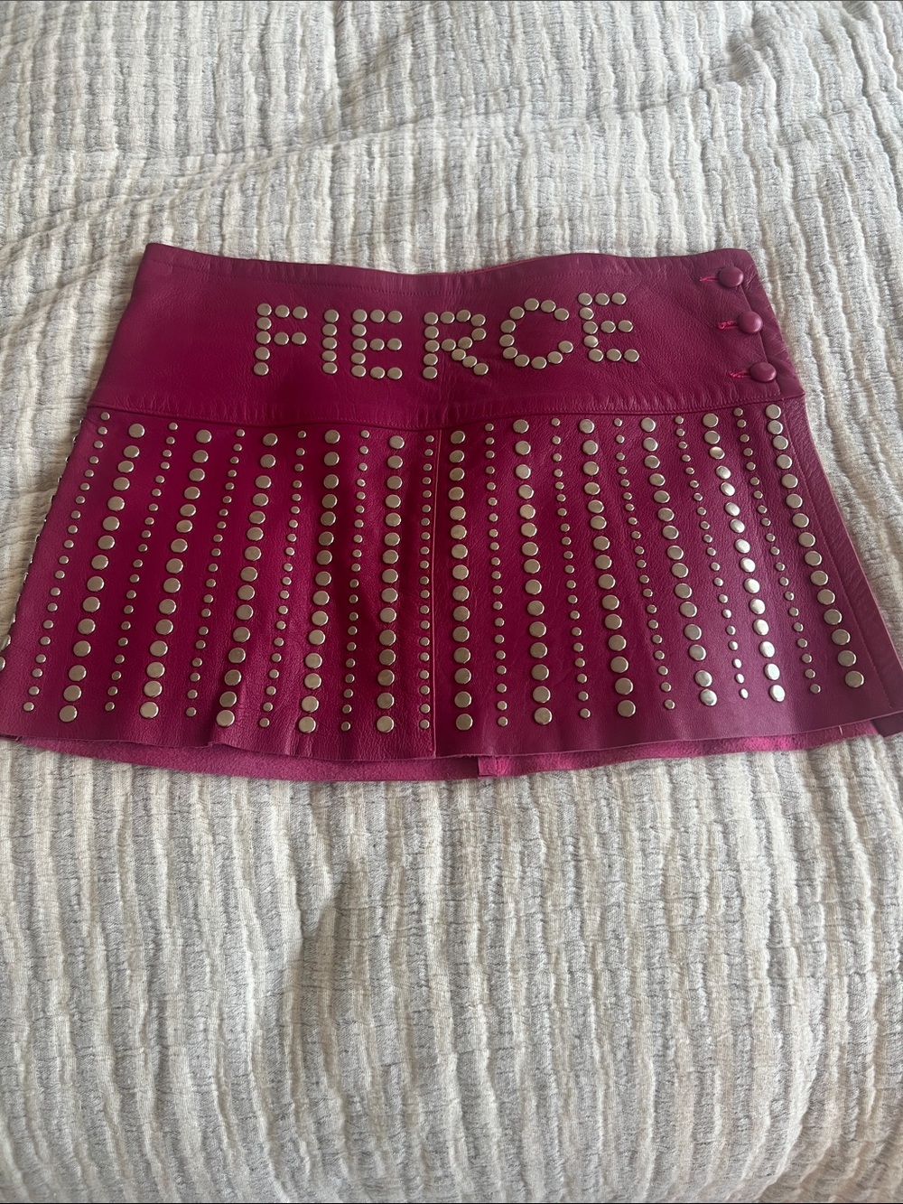 Vintage Icon leather Fuchsia Studded "fierce B**ch" Mini Skirt size 4